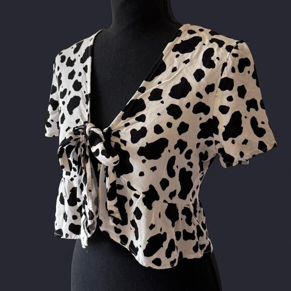 Black and White Cow Print Crop Top - Picture 3 of 9